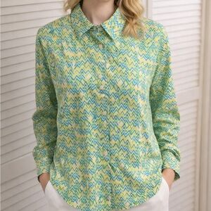 Westbound Zigzag Patterned Green and Blue Button Down Shirt